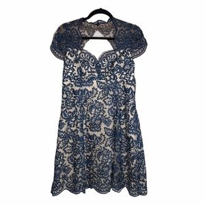 NWT Marchesa Notte Cream Jewel Blue A Line Embroidered Empire Waist Dress 12